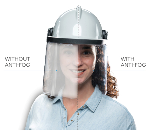 SABIC’s advanced new LEXAN™ HP92AF Anti-Fog film clearly extends the time-to-fog of  face shields and safety goggles for front-line workers in healthcare