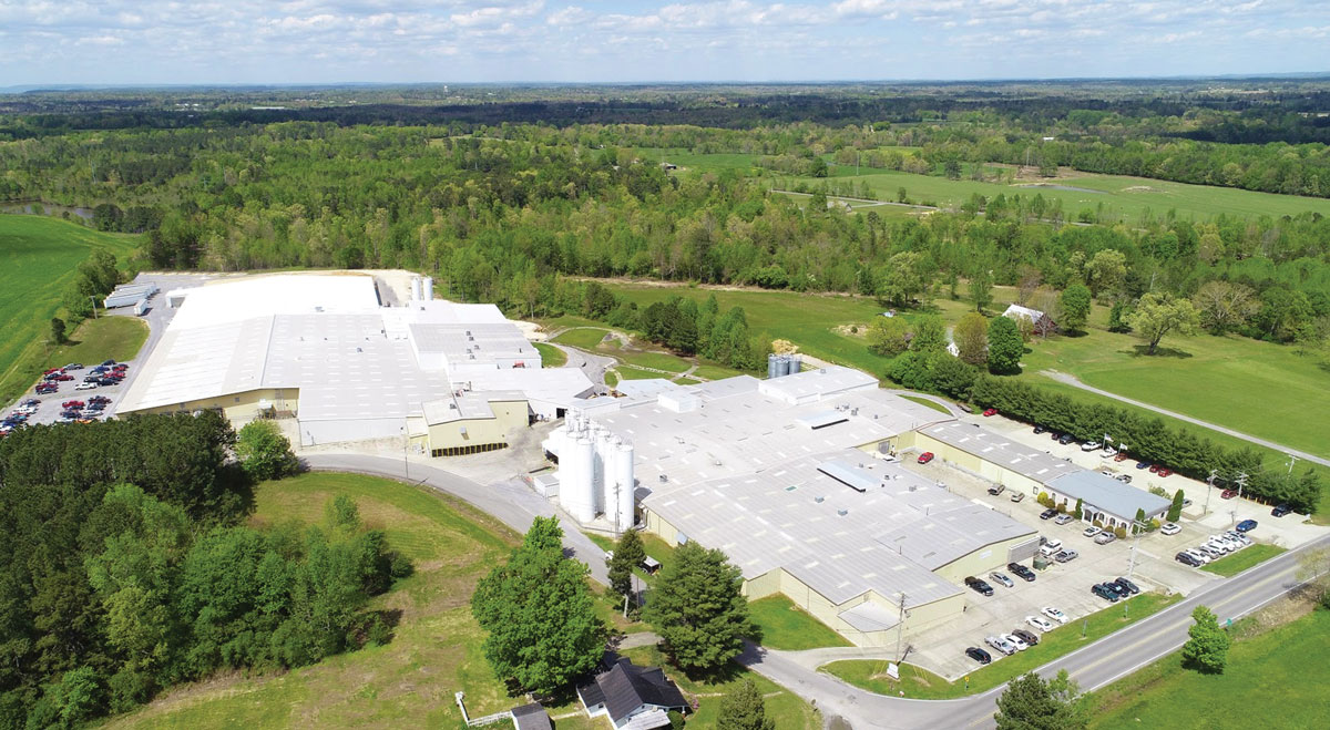 Aerial photo of the Polymer Industries headquarters located in Henagar, AL, USA.