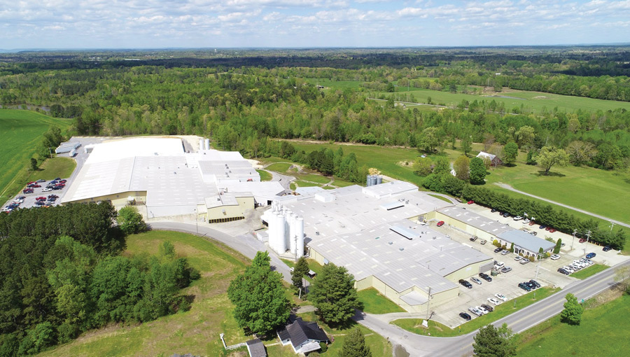 Aerial photo of the Polymer Industries headquarters located in Henagar, AL, USA.