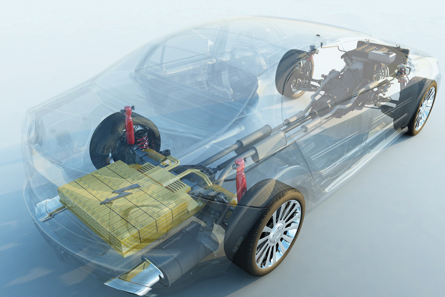 3D rendering of a car with the parts of bottom visible