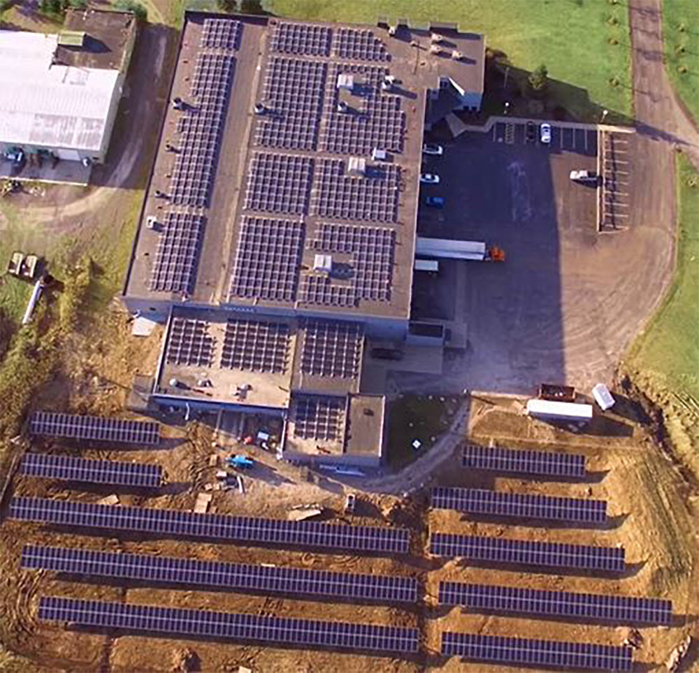 Finger Lakes Extrusion HQ covered with solar panels