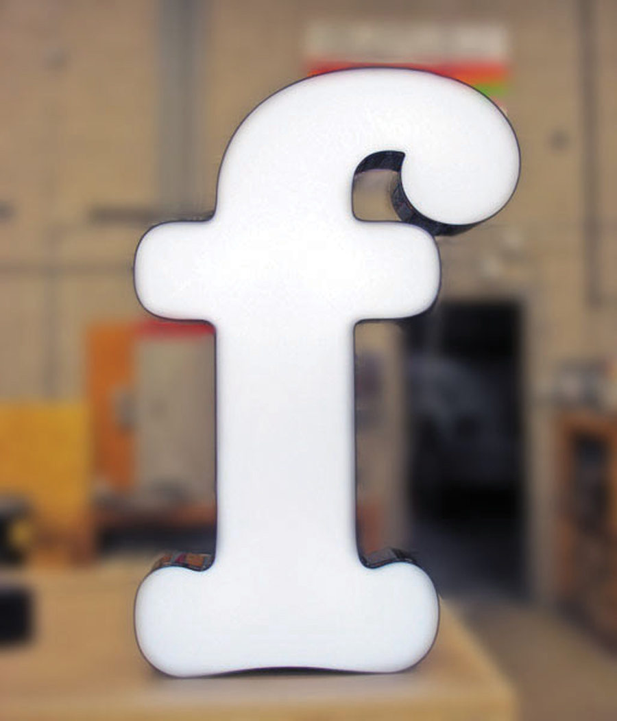 ACRYLITE® LED sign grade white acrylic of a lowercase f