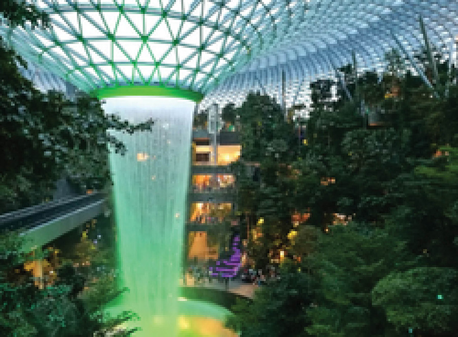 At 131 feet, the world’s highest indoor waterfall is fed by AGRULINE pipe systems.