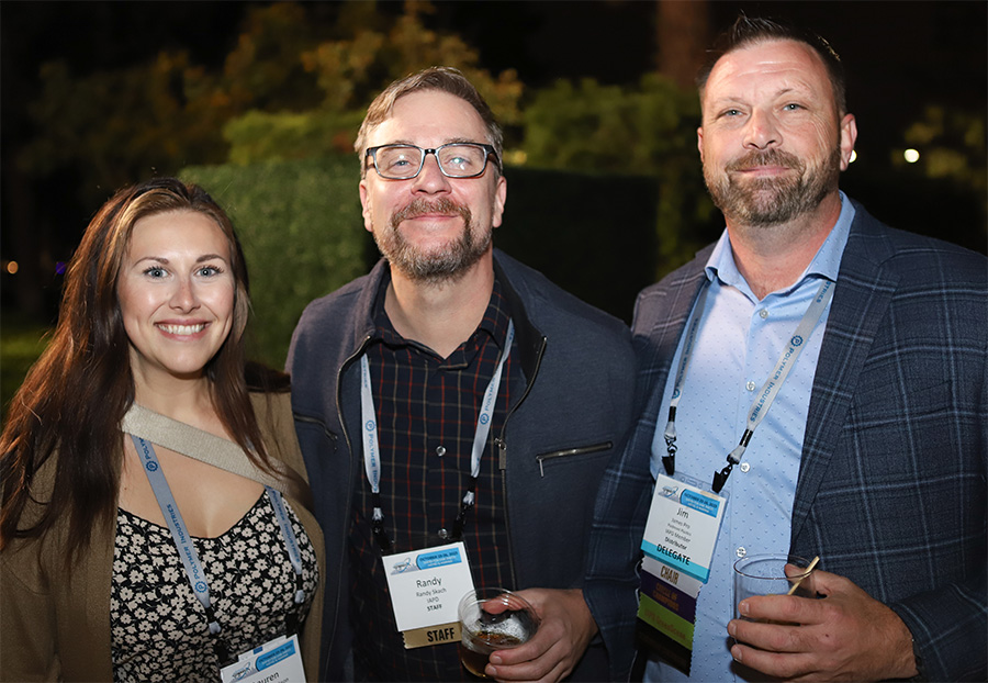 Lauren Fredrickson, Randy Skach, and Jim Pro at the 67th IAPD Annual Convention + connecX Welcome Party in San Diego, CA