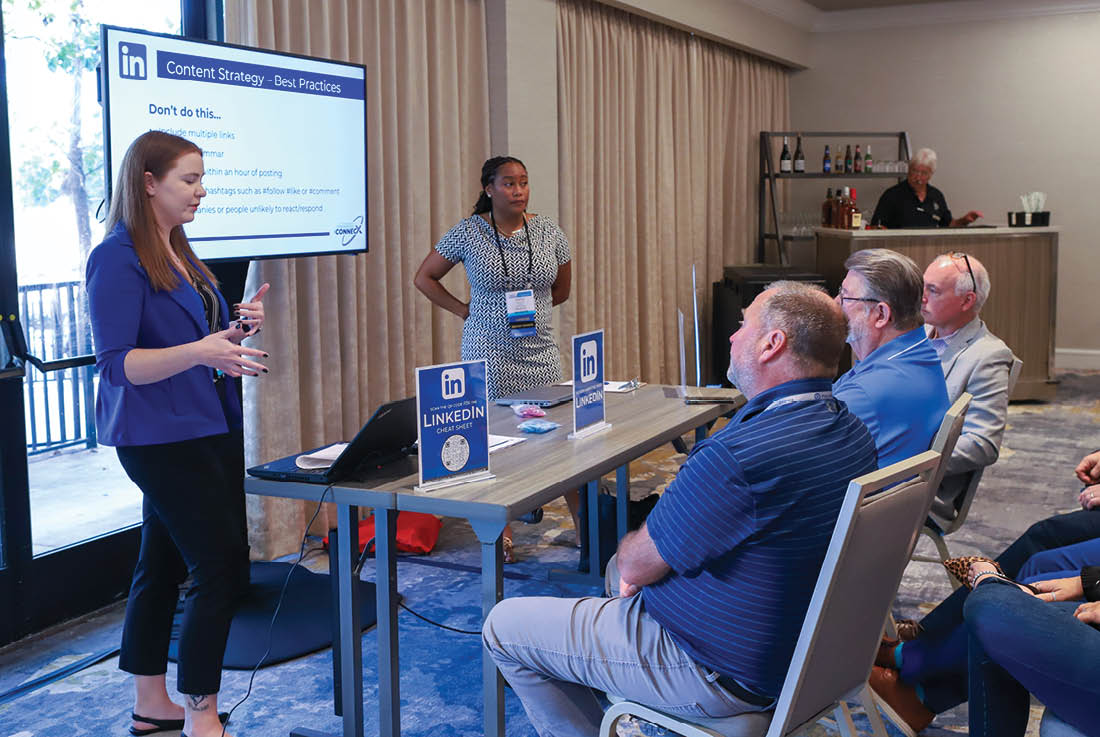 At left: Member of GenerationNext, Alison Damery, Roechling Industrial Gastonia, delivered a presentation on marketing with LinkedIn at the 67th IAPD Annual Convention.