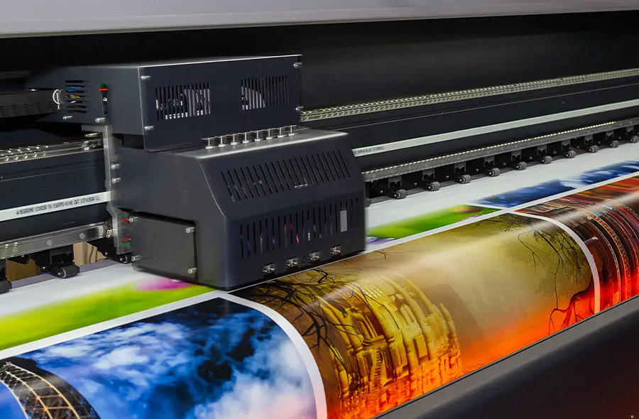 close up of a color printing machine during operation