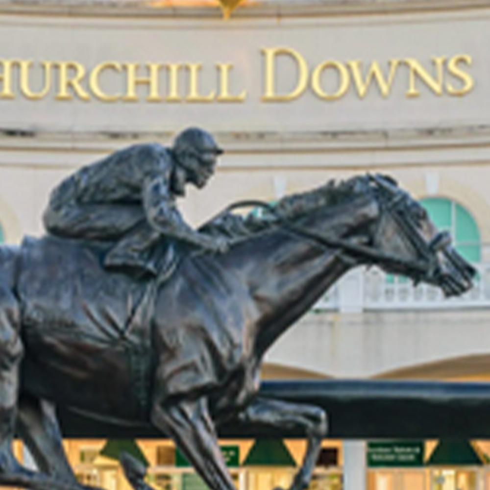 cropped view of the jockey statue in front the Churchill Downs