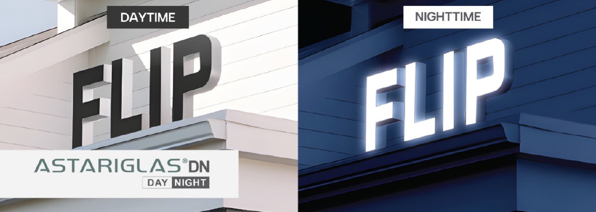 ASTARIGLAS® DN Flip sign during daytime and nightime