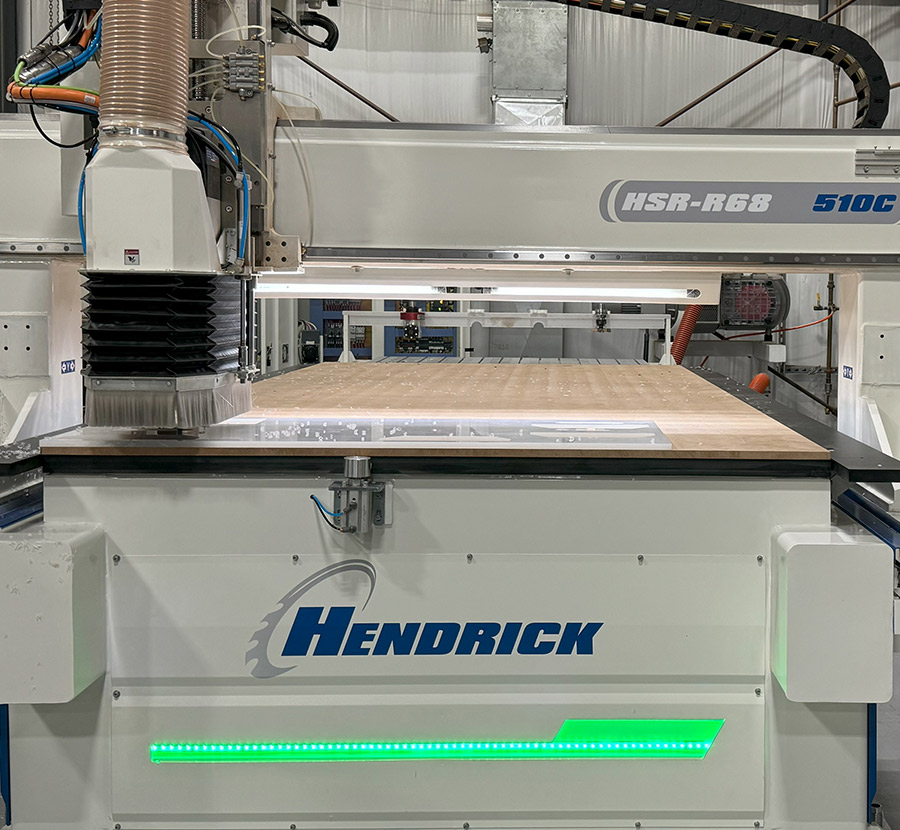 close view of one end of a Hendrick CNC router